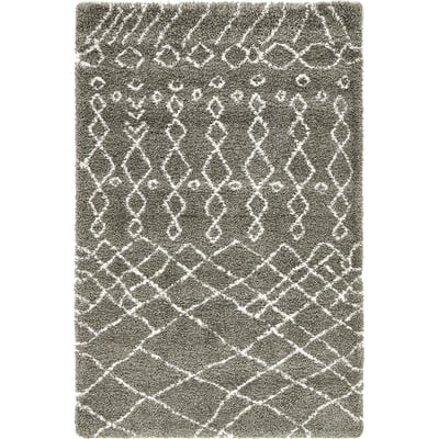 Unique Loom Geometric Rabat Shag Rug in Gray Rectangular 3139429