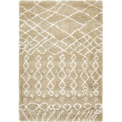 Unique Loom Geometric Rabat Shag Rug in Tan Rectangular 3139436