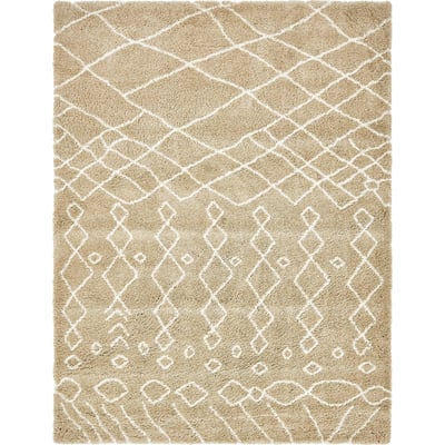 Unique Loom Geometric Rabat Shag Rug in Tan Rectangular 3139439