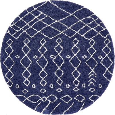 Unique Loom Geometric Rabat Shag Rug in Navy Blue Round 3139442