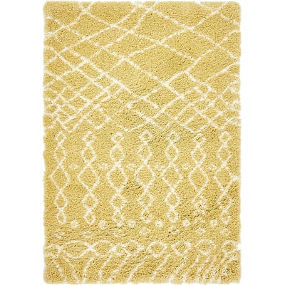 Unique Loom Geometric Rabat Shag Rug in Yellow Rectangular 3139452