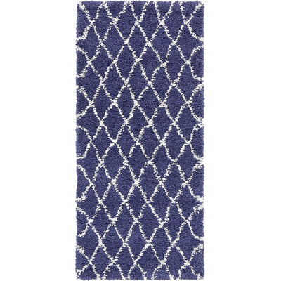 Unique Loom Trellis Rabat Shag Rug in Navy Blue Runner 3139480