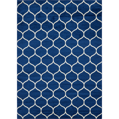 Unique Loom Rounded Trellis Frieze Rug in Navy Blue Rectangular 3140852