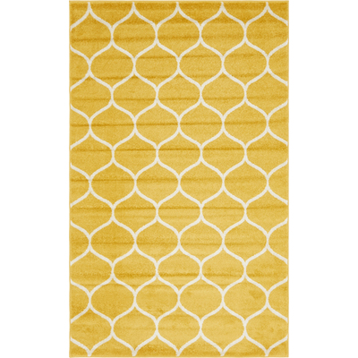 Unique Loom Rounded Trellis Frieze Rug in Yellow Rectangular 3140878