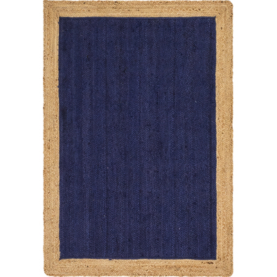 Unique Loom Goa Braided Jute Rug in Navy Blue Rectangular 3142773