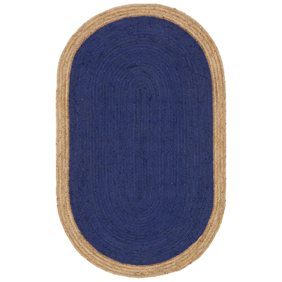 Unique Loom Goa Braided Jute Rug in Navy Blue Oval 3142775