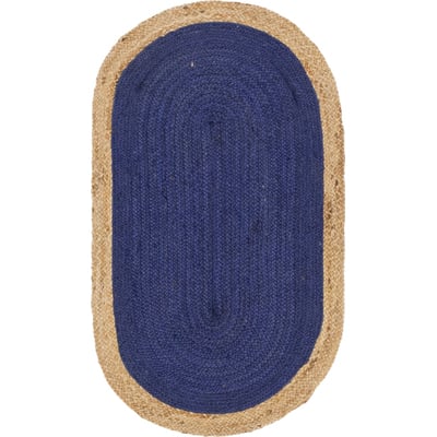 Unique Loom Goa Braided Jute Rug in Navy Blue Oval 3142776