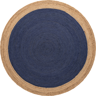 Unique Loom Goa Braided Jute Rug in Navy Blue Round 3142777