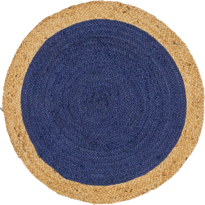 Unique Loom Goa Braided Jute Rug in Navy Blue Round 3142778