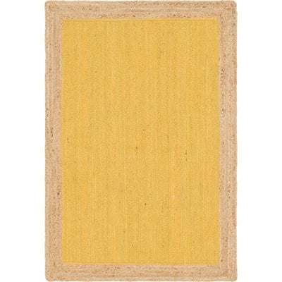 Unique Loom Goa Braided Jute Rug in Yellow Rectangular 3142783