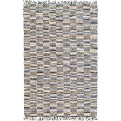 Unique Loom Checkered Chindi Jute Rug in Blue Rectangular 3142859