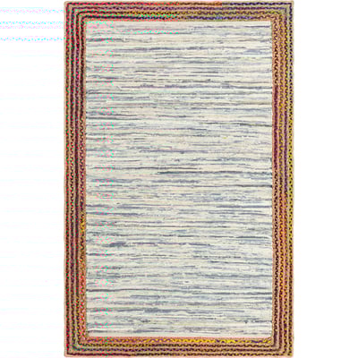 Unique Loom Striped Chindi Jute Rug in Ivory Rectangular 3142866