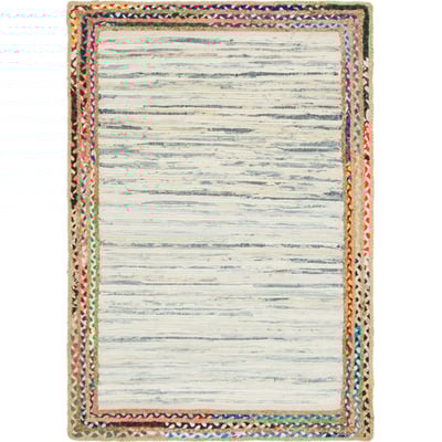 Unique Loom Striped Chindi Jute Rug in Ivory Rectangular 3142867
