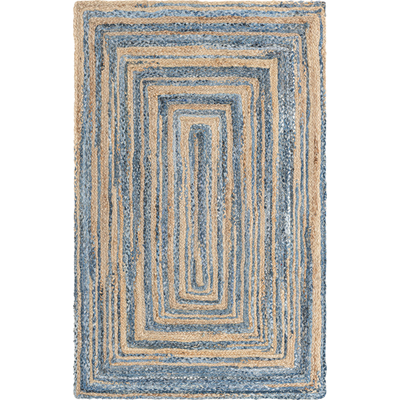 Unique Loom Braided Chindi Rug in Blue/Natural Rectangular 3142929