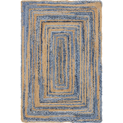 Unique Loom Braided Chindi Rug in Blue/Natural Rectangular 3142930