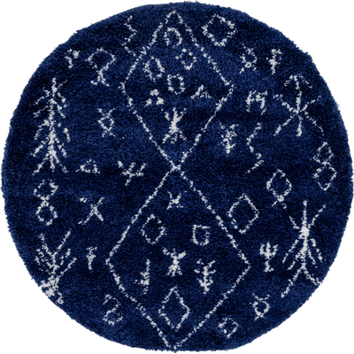 Unique Loom Tribal Rabat Shag Rug in Navy Blue Round 3144131