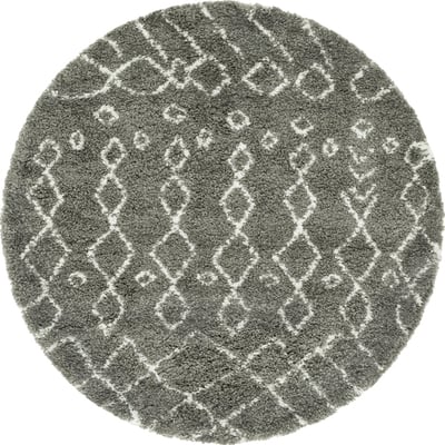 Unique Loom Geometric Rabat Shag Rug in Gray Round 3144134
