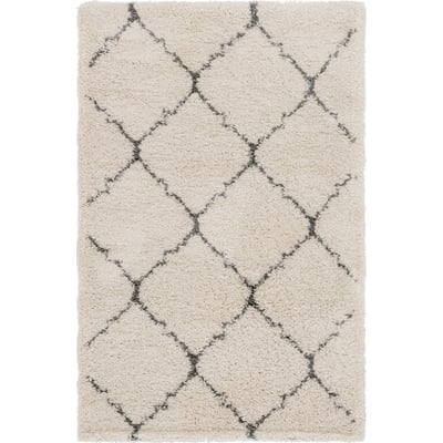Unique Loom Fractured Rabat Shag Rug in Ivory Rectangular 3144324