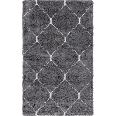 Unique Loom Fractured Rabat Shag Rug in Gray Rectangular 3144332