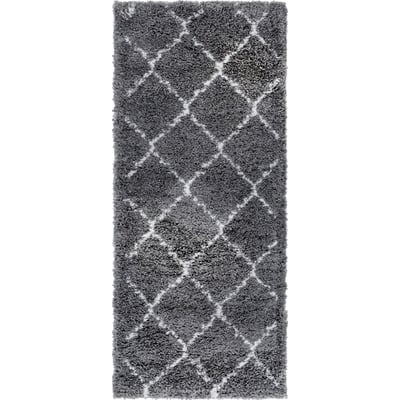Unique Loom Fractured Rabat Shag Rug in Gray Runner 3144338