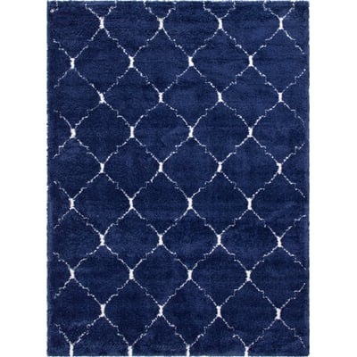 Unique Loom Fractured Rabat Shag Rug in Navy Blue Rectangular 3144339