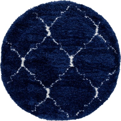 Unique Loom Fractured Rabat Shag Rug in Navy Blue Round 3144344