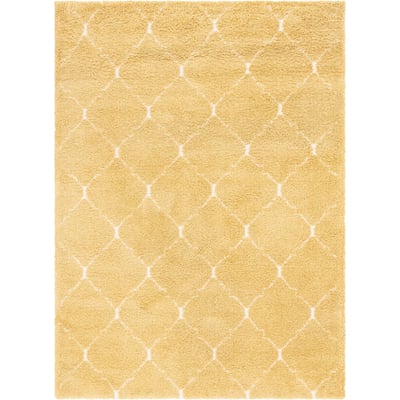 Unique Loom Fractured Rabat Shag Rug in Yellow Rectangular 3144357