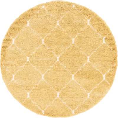 Unique Loom Fractured Rabat Shag Rug in Yellow Round 3144363