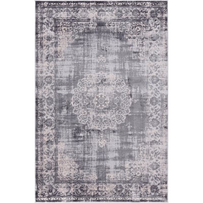 Unique Loom Blackthorn Leila Rug in Gray Rectangular 3144506
