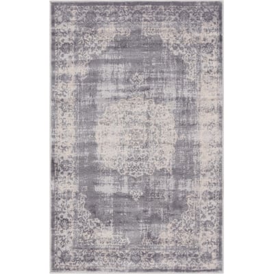 Unique Loom Blackthorn Leila Rug in Gray Rectangular 3144507