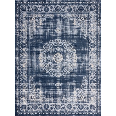 Unique Loom Blackthorn Leila Rug in Navy Blue Rectangular 3144513