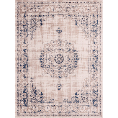 Unique Loom Blackthorn Leila Rug in Tan/Navy Blue Rectangular 3144533