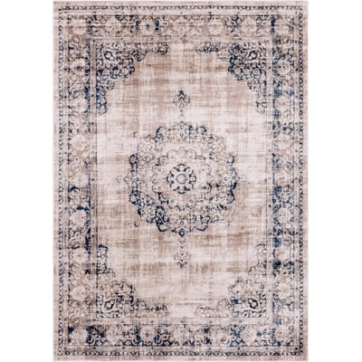 Unique Loom Blackthorn Leila Rug in Tan/Navy Blue Rectangular 3144535
