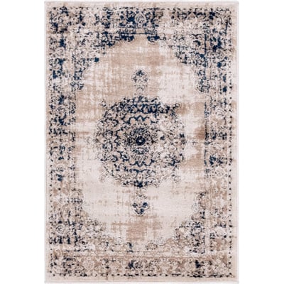 Unique Loom Blackthorn Leila Rug in Tan/Navy Blue Rectangular 3144538