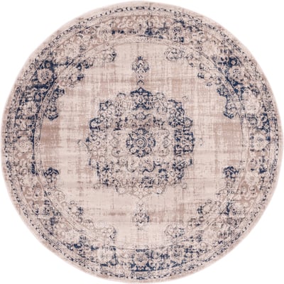 Unique Loom Blackthorn Leila Rug in Tan/Navy Blue Round 3144540
