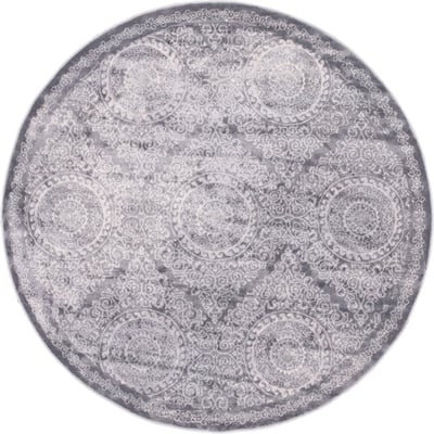 Unique Loom Alder Leila Rug in Gray Round 3144600