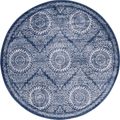 Unique Loom Alder Leila Rug in Navy Blue Round 3144610