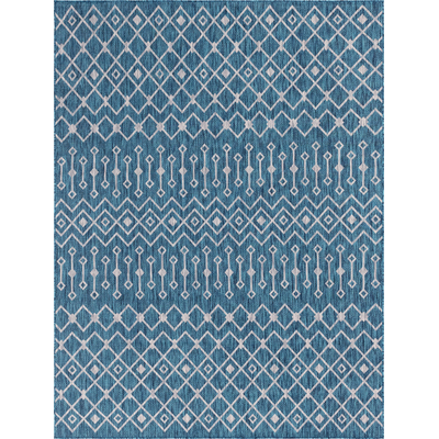 Unique Loom Outdoor Tribal Trellis Rug in Teal/Gray Rectangular 3145017