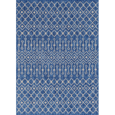 Unique Loom Outdoor Tribal Trellis Rug in Blue/Ivory Rectangular 3145027