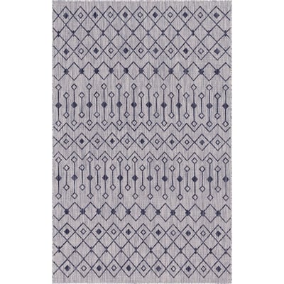 Unique Loom Outdoor Tribal Trellis Rug in Light Gray/Blue Rectangular 3145037