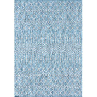 Unique Loom Outdoor Tribal Trellis Rug in Aqua Blue/Ivory Rectangular 3145042