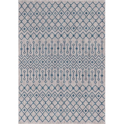 Unique Loom Outdoor Tribal Trellis Rug in Gray/Teal Rectangular 3145050