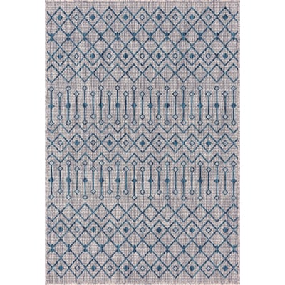 Unique Loom Outdoor Tribal Trellis Rug in Gray/Teal Rectangular 3145054