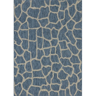 Unique Loom Outdoor Giraffe Rug in Blue Rectangular 3145194