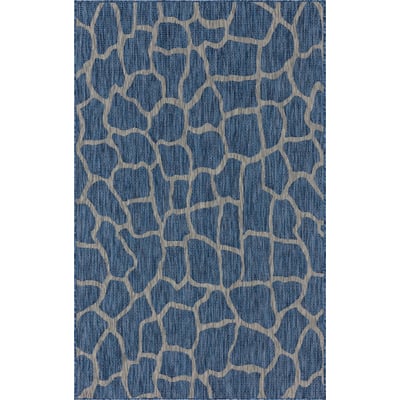 Unique Loom Outdoor Giraffe Rug in Blue Rectangular 3145197