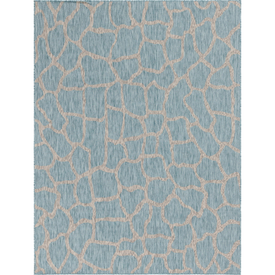 Unique Loom Outdoor Giraffe Rug in Aqua Blue Rectangular 3145201