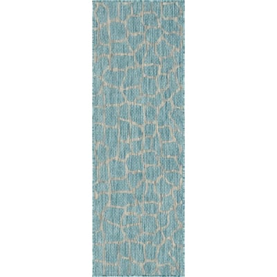 Unique Loom Outdoor Giraffe Rug in Aqua Blue Runner 3145208