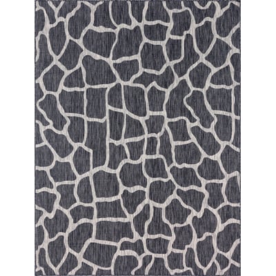 Unique Loom Outdoor Giraffe Rug in Dark Gray Rectangular 3145209