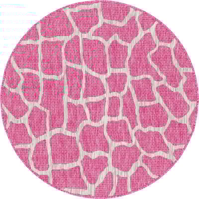Unique Loom Outdoor Giraffe Rug in Pink Round 3145223