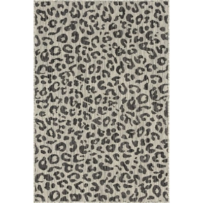 Unique Loom Outdoor Leopard Rug in Black Rectangular 3145246
